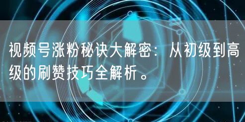 视频号涨粉秘诀大解密：从初级到高级的刷赞技巧全解析。