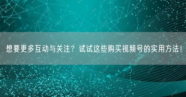 想要更多互动与关注？试试这些购买视频号的实用方法！
