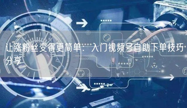 让涨粉丝变得更简单：入门视频号自助下单技巧分享