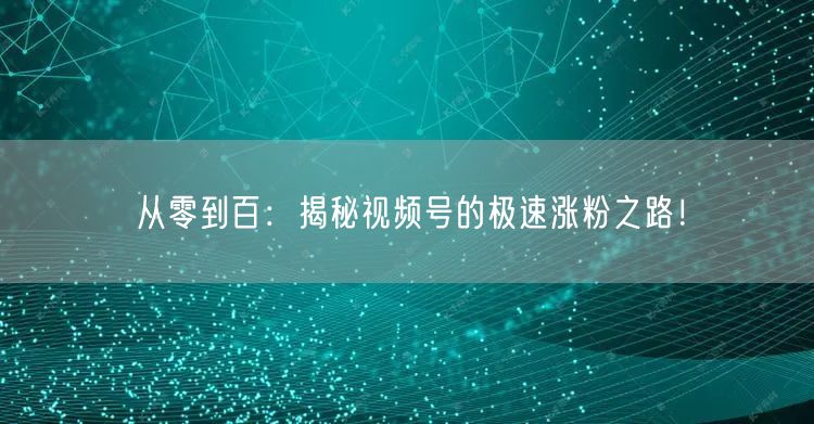 从零到百：揭秘视频号的极速涨粉之路！