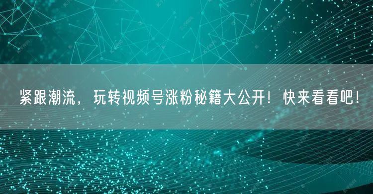 紧跟潮流，玩转视频号涨粉秘籍大公开！快来看看吧！