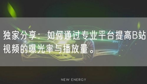 独家分享：如何通过专业平台提高B站视频的曝光率与播放量。