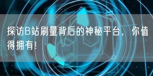 探访B站刷量背后的神秘平台，你值得拥有！